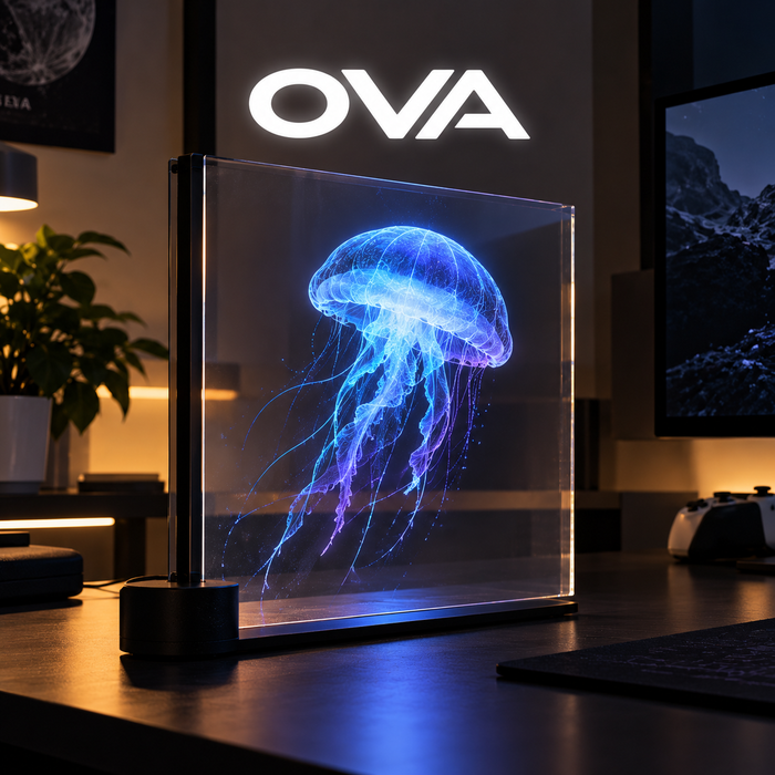 Écran holographique 3D OVA affichant des méduses lumineuses