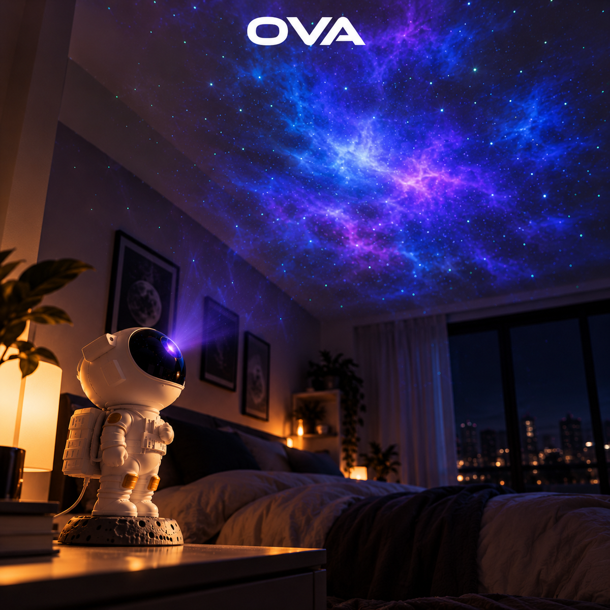 Projecteur astronaute OVA sous un ciel étoilé